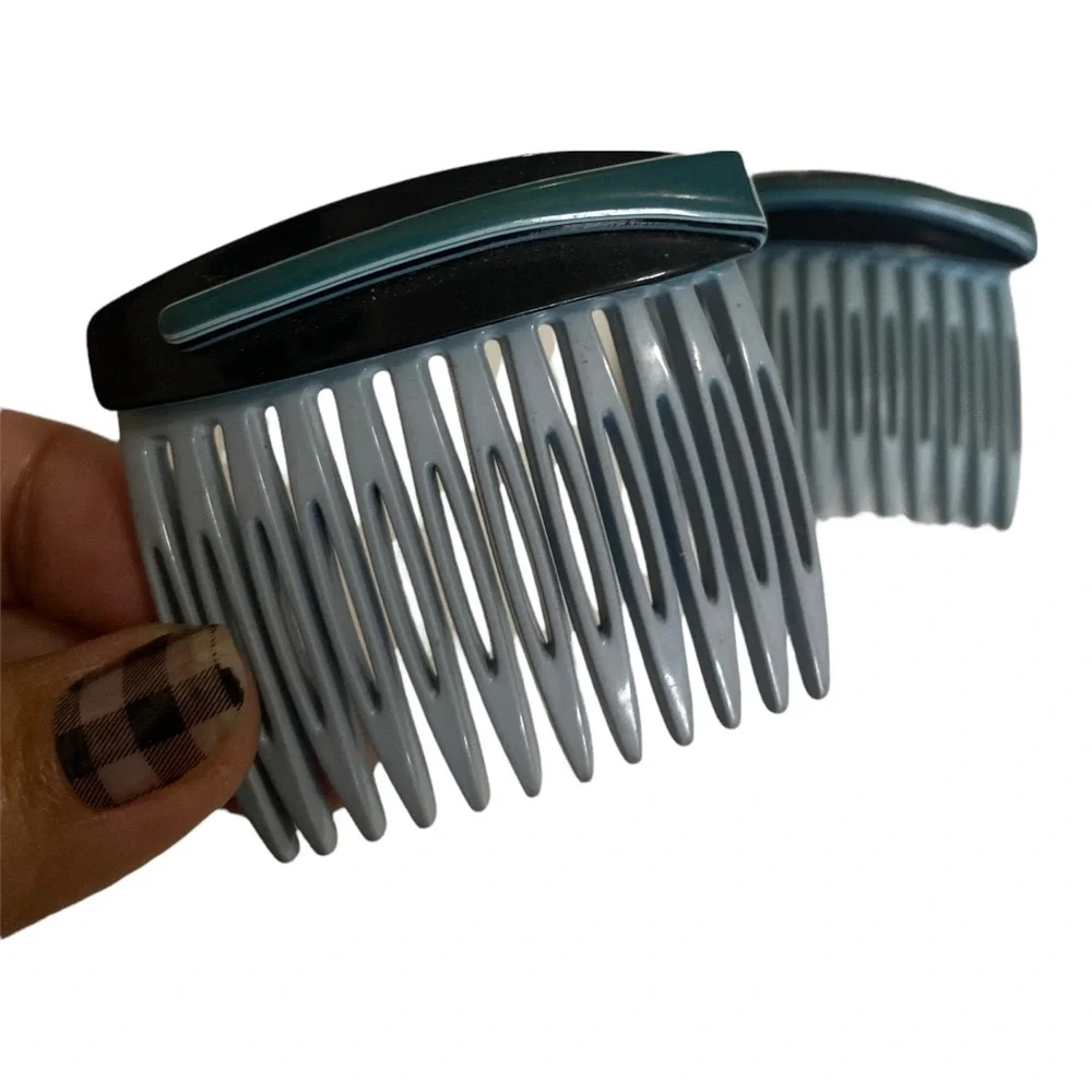 Carita Paris 1980’s French Hair Combs, Blue & Black, Unworn Old Store‎ Stock